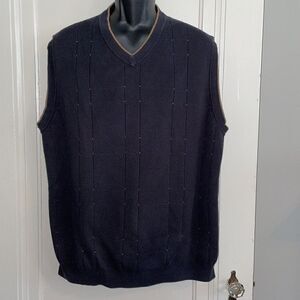 Cypress Links black & tan cotton knit V neck sweater vest